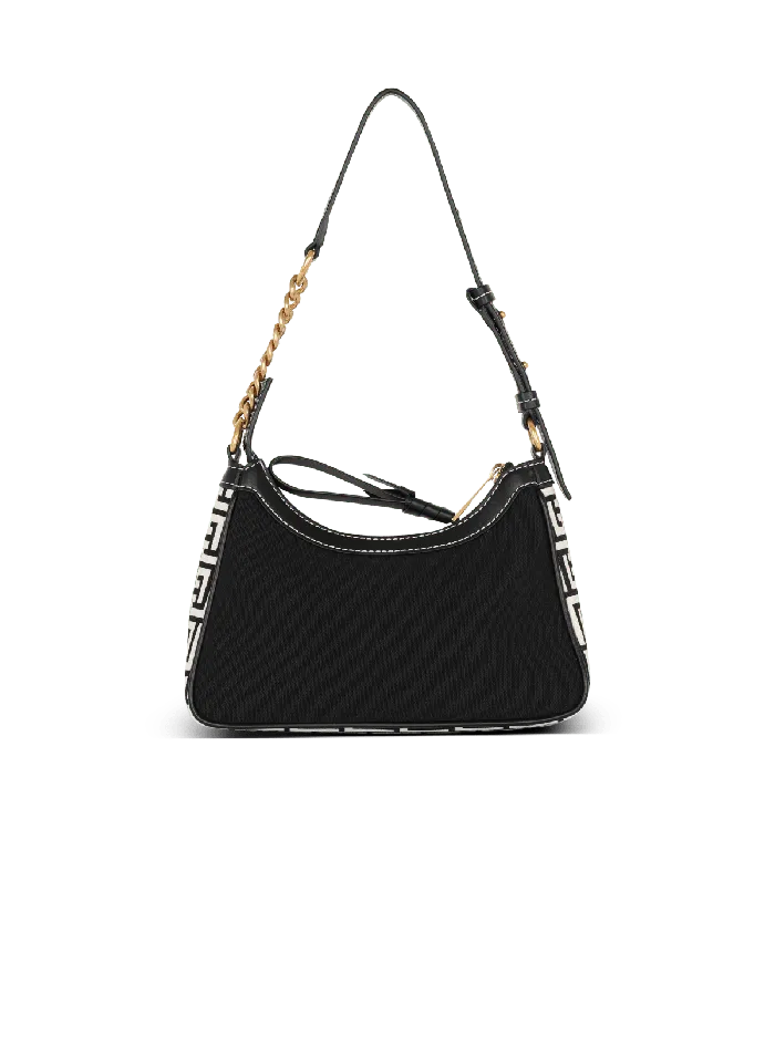 Balmain BArmy Handbag In Monogrammed Canvas And Leather Black Women Handbags