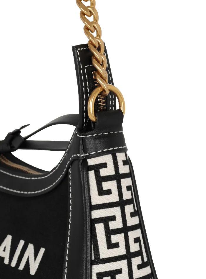 Balmain BArmy Handbag In Monogrammed Canvas And Leather Black Women Handbags