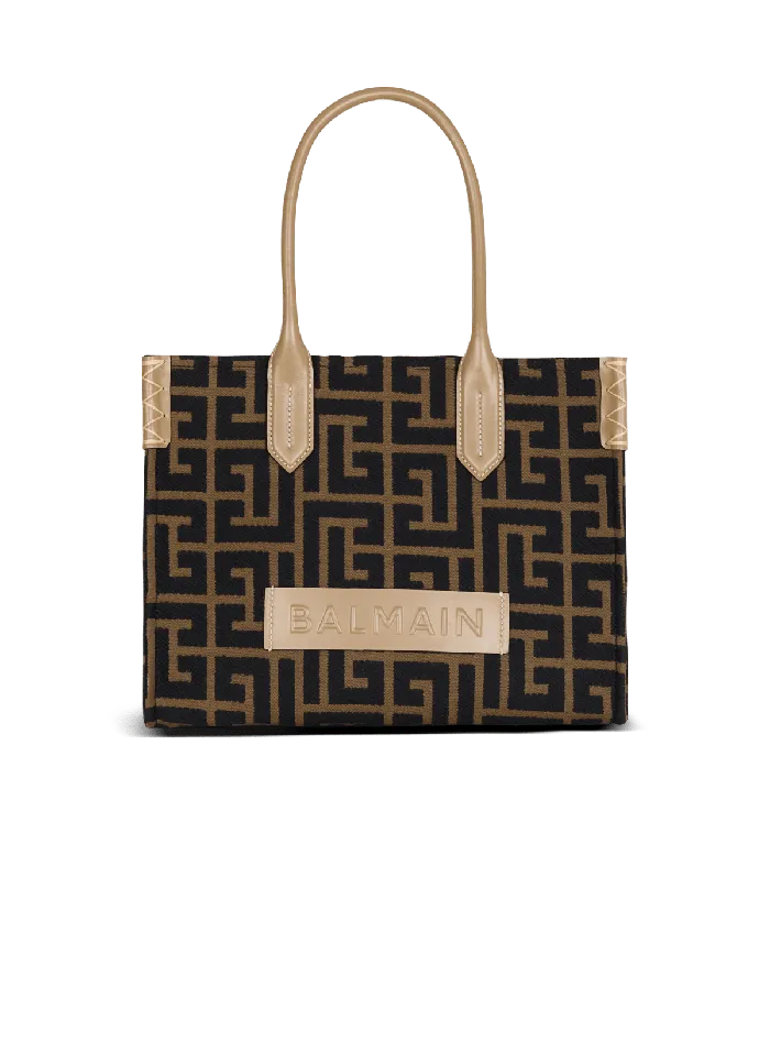 Balmain BArmy Shopper 36 Bag In PB Labyrinth Jacquard Black Women Tote Bags