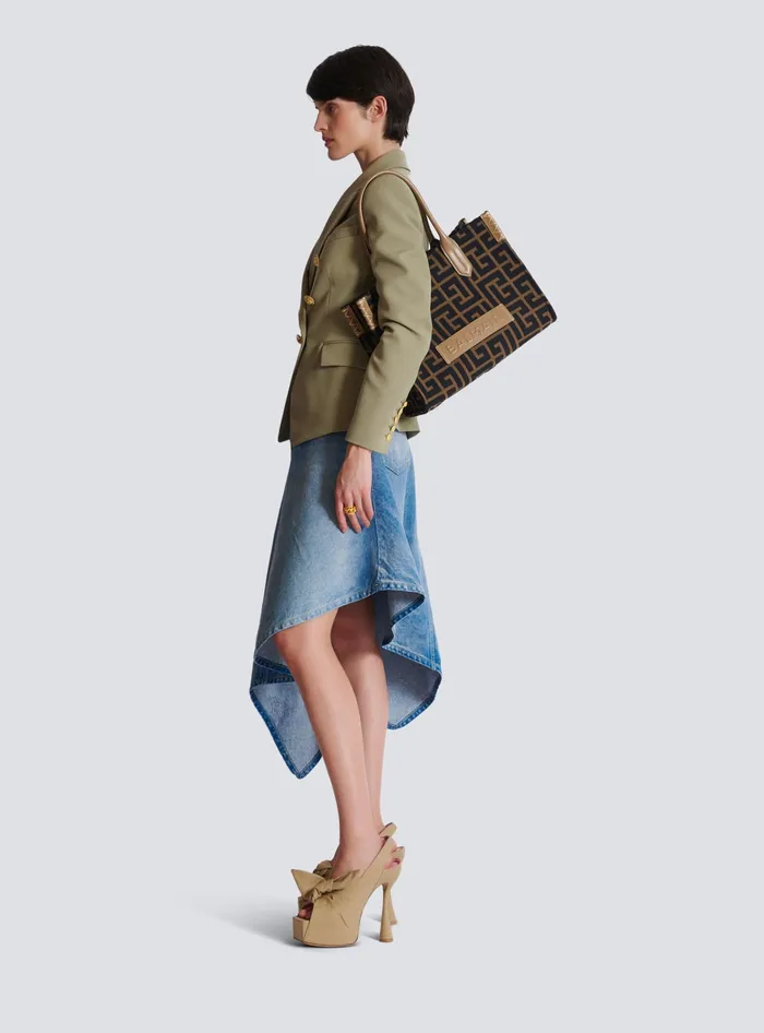 Balmain BArmy Shopper 36 Bag In PB Labyrinth Jacquard Black Women Tote Bags
