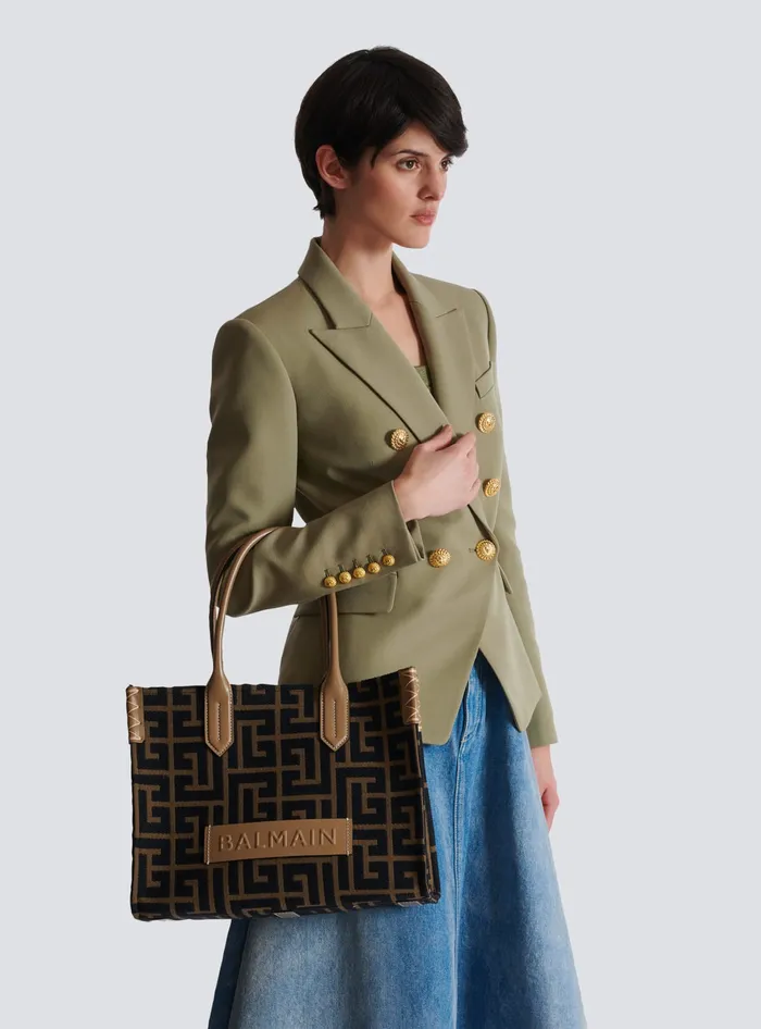 Balmain BArmy Shopper 36 Bag In PB Labyrinth Jacquard Black Women Tote Bags