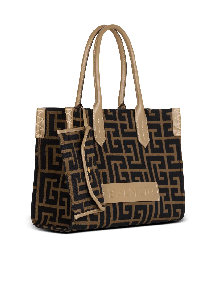 Balmain BArmy Shopper 36 Bag In PB Labyrinth Jacquard Black Women Tote Bags