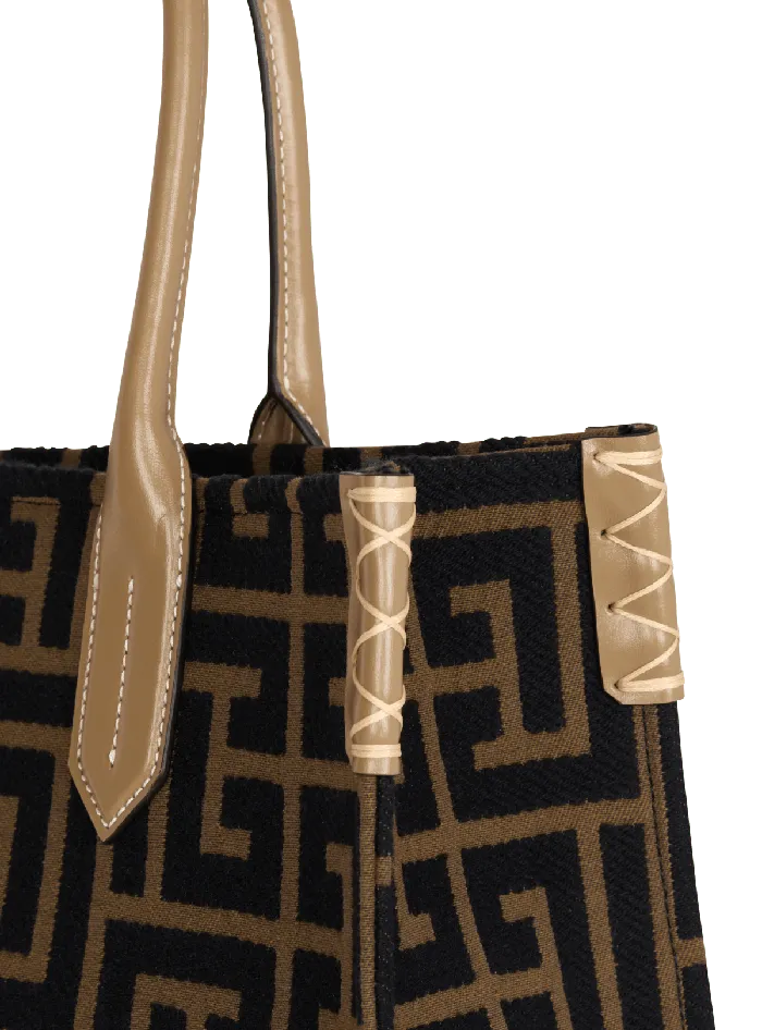Balmain BArmy Shopper 36 Bag In PB Labyrinth Jacquard Black Women Tote Bags