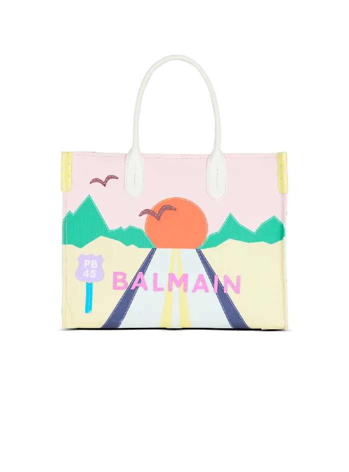Balmain BArmy Shopper Medium Canvas And Leather Tote Bag Multicolor Women Tote Bags Balmain BArmy Shopper Medium Canvas And Leather Tote Bag Multicolor Women Tote Bags