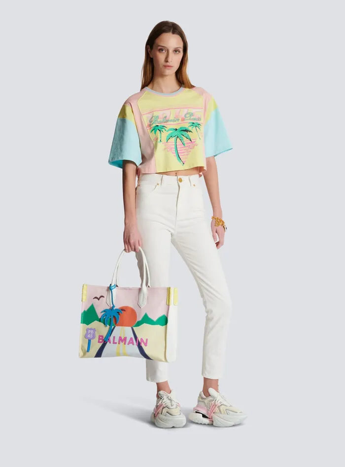 Balmain BArmy Shopper Medium Canvas And Leather Tote Bag Multicolor Women Tote Bags