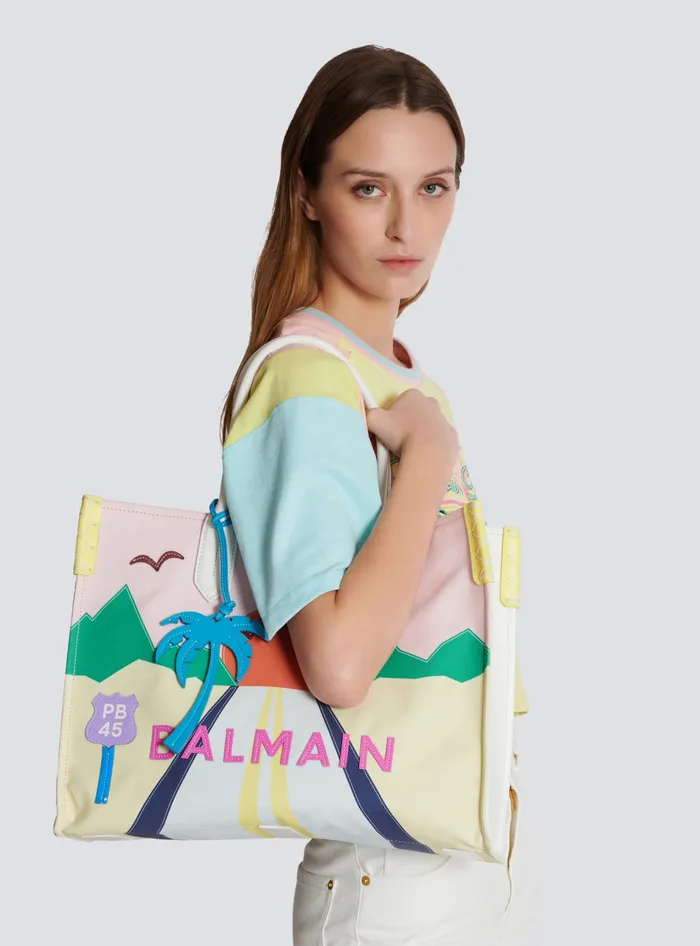 Balmain BArmy Shopper Medium Canvas And Leather Tote Bag Multicolor Women Tote Bags