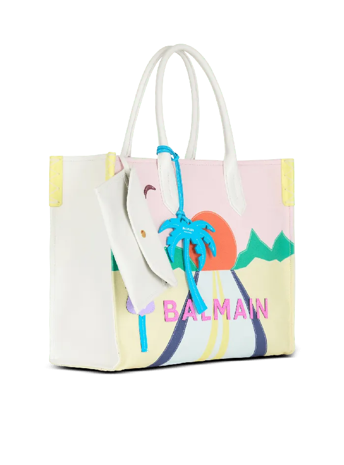 Balmain BArmy Shopper Medium Canvas And Leather Tote Bag Multicolor Women Tote Bags
