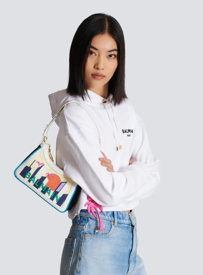 Balmain BArmy Shoulder Bag In Canvas And Calfskin Postcard Multicolor Women Shoulder Bags
