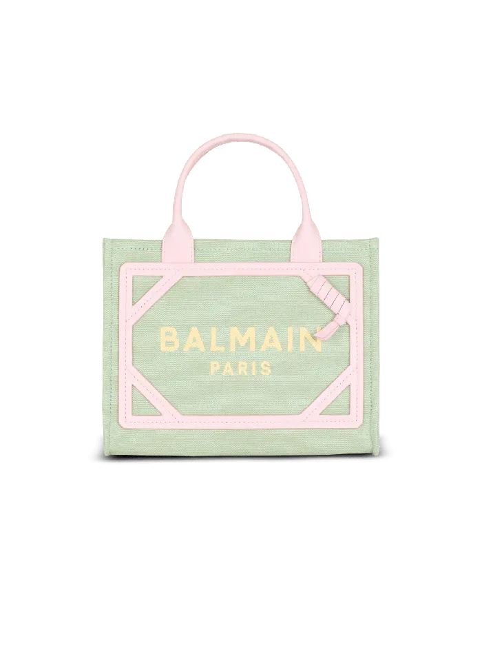 Balmain BArmy Small Canvas And Leather Tote Bag Green Women Handbags