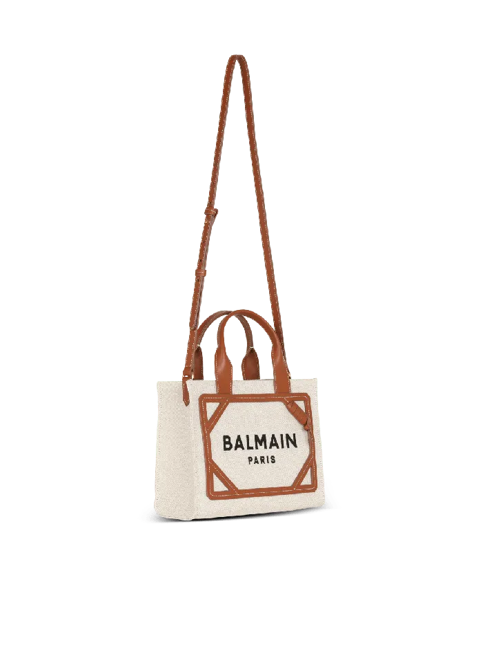 Balmain BArmy Small Tote Bag In Canvas And Leather Beige Women Handbags