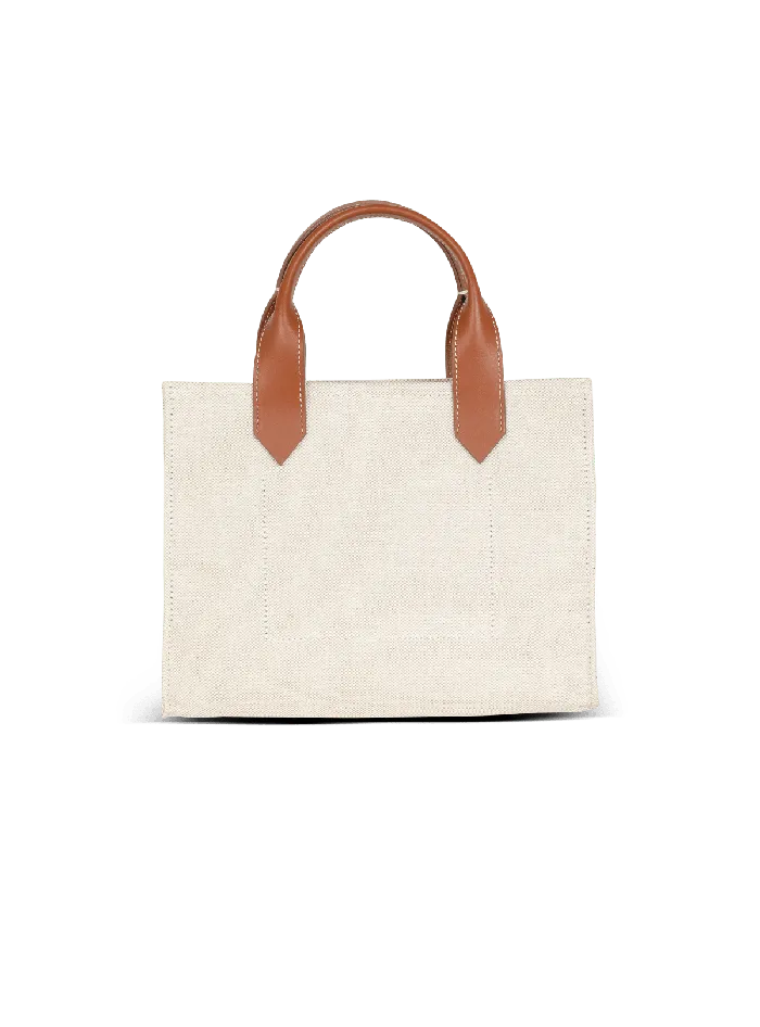 Balmain BArmy Small Tote Bag In Canvas And Leather Beige Women Handbags