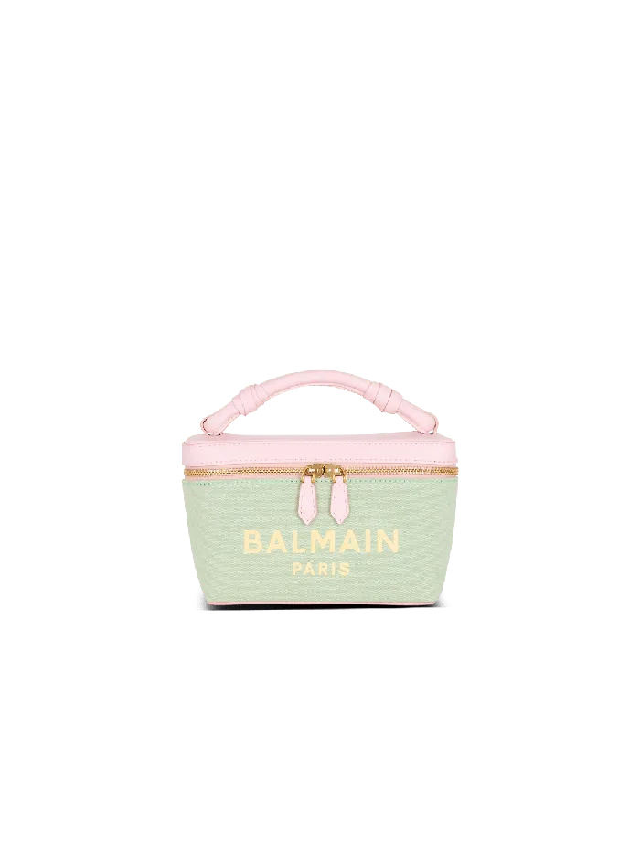 Balmain BArmy Vanity Case In Canvas And Leather Green Women Handbags