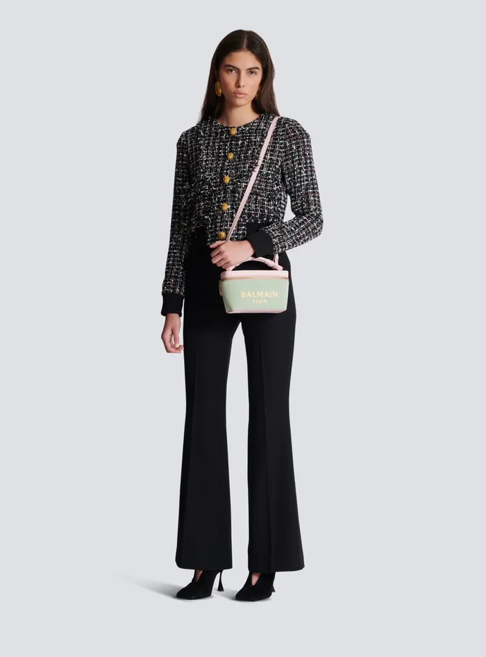 Balmain BArmy Vanity Case In Canvas And Leather Green Women Handbags