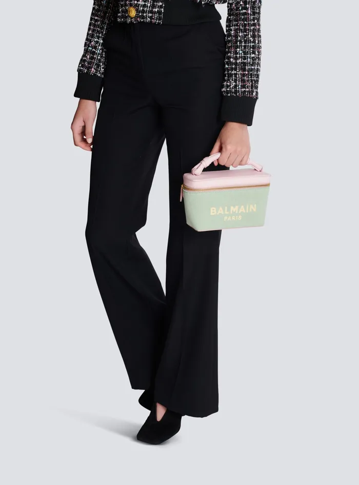 Balmain BArmy Vanity Case In Canvas And Leather Green Women Handbags