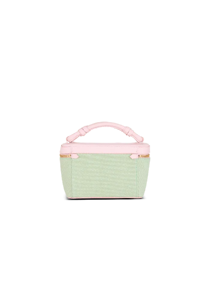 Balmain BArmy Vanity Case In Canvas And Leather Green Women Handbags