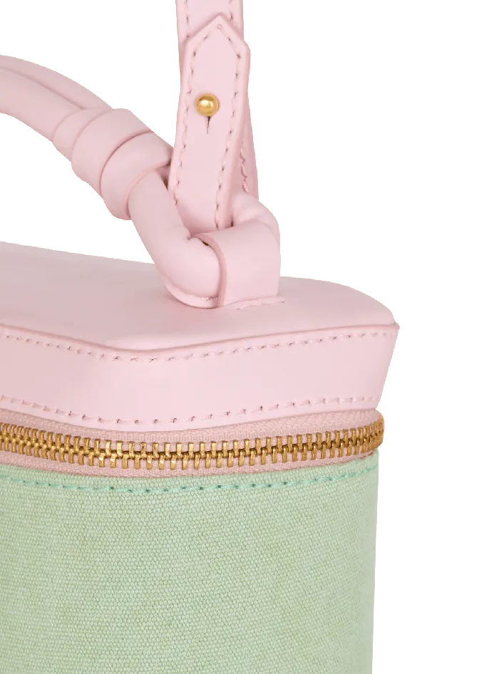Balmain BArmy Vanity Case In Canvas And Leather Green Women Handbags