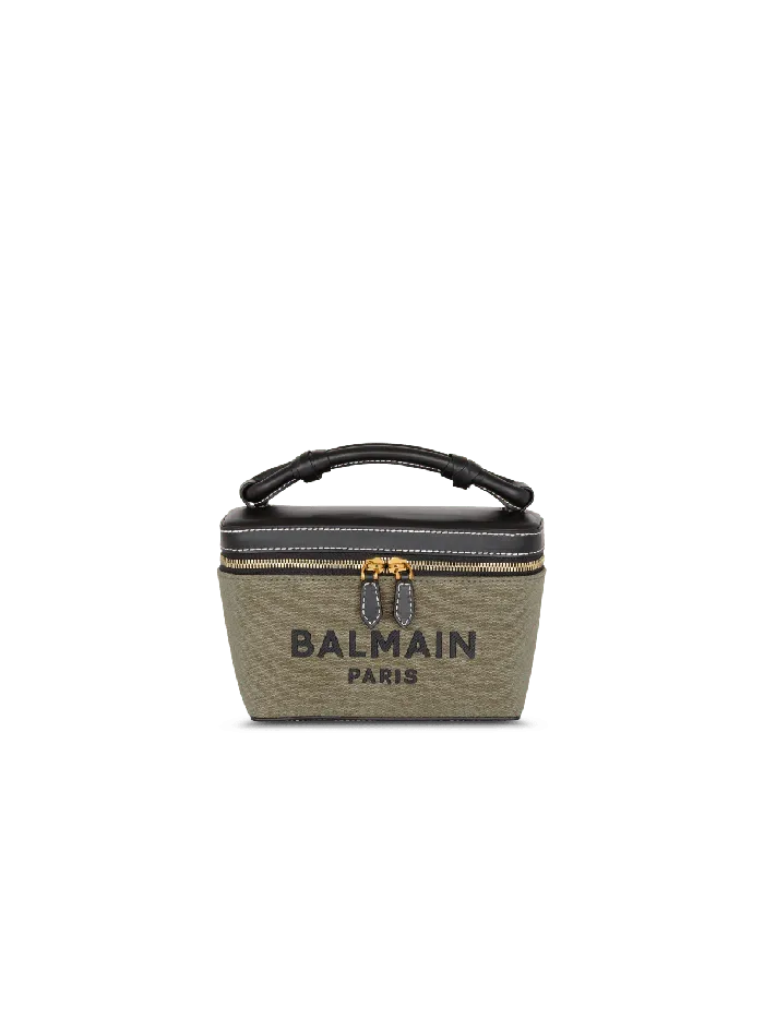 Balmain BArmy Vanity Case In Canvas And Leather Khaki Women Handbags