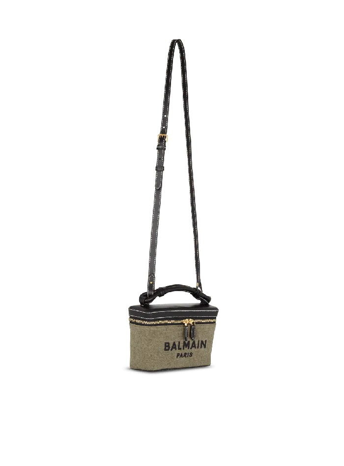 Balmain BArmy Vanity Case In Canvas And Leather Khaki Women Handbags