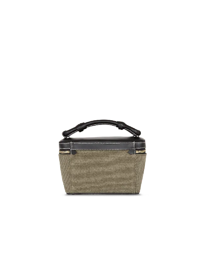 Balmain BArmy Vanity Case In Canvas And Leather Khaki Women Handbags