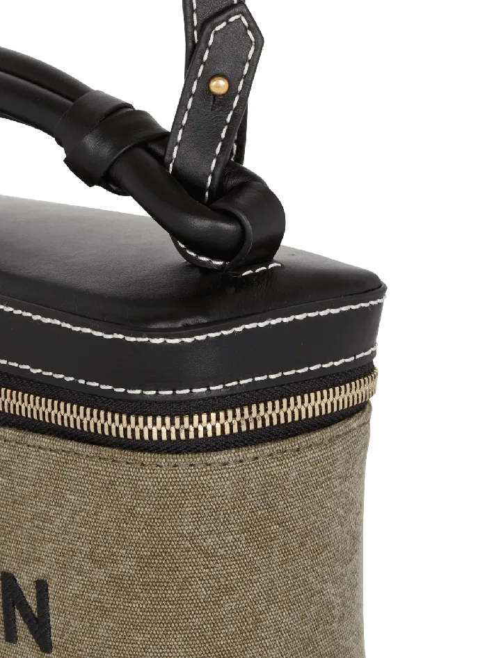 Balmain BArmy Vanity Case In Canvas And Leather Khaki Women Handbags