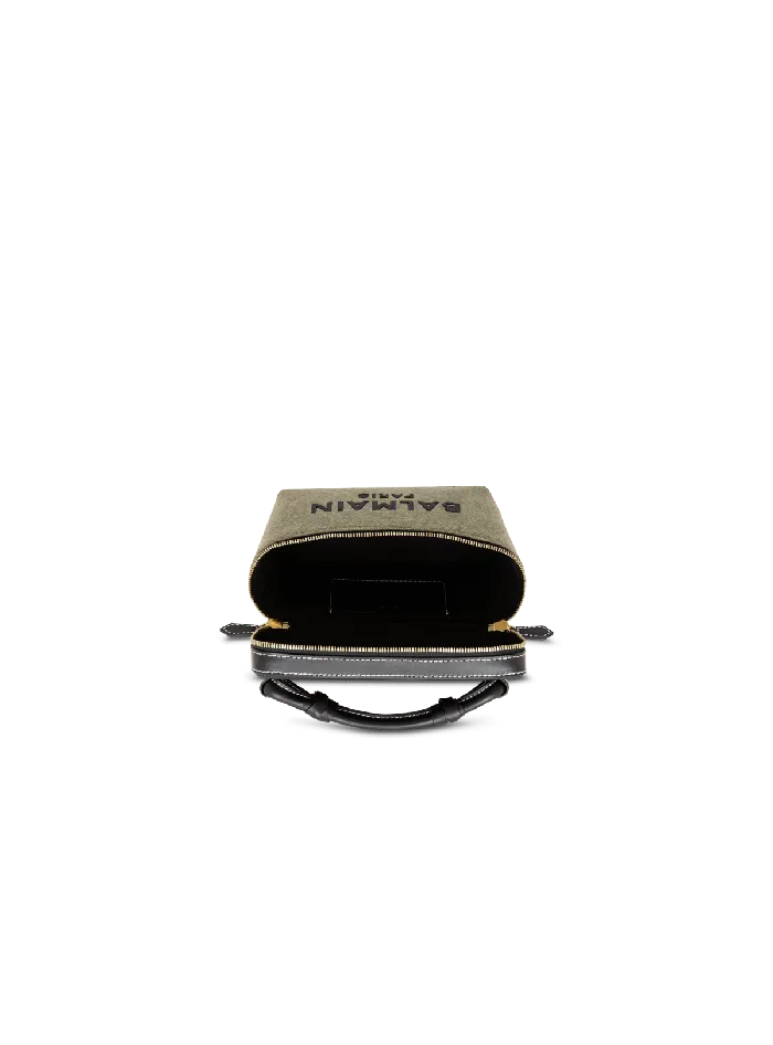 Balmain BArmy Vanity Case In Canvas And Leather Khaki Women Handbags