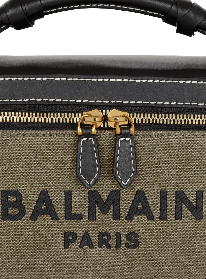 Balmain BArmy Vanity Case In Canvas And Leather Khaki Women Handbags