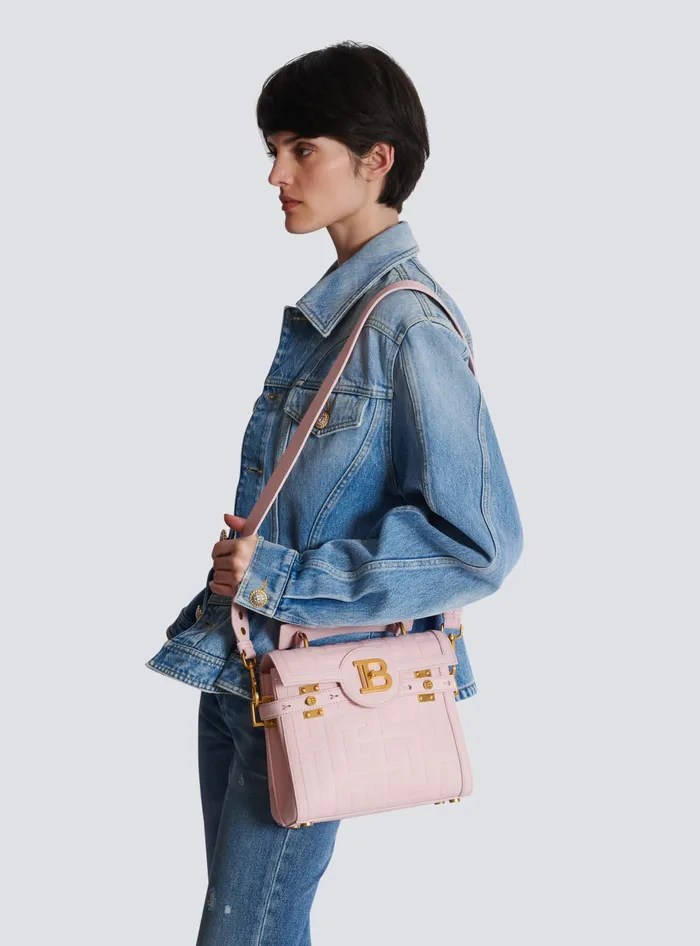 Balmain BBuzz 23 Bag In Grained PB Labyrinth Leather Pink Women Handbags