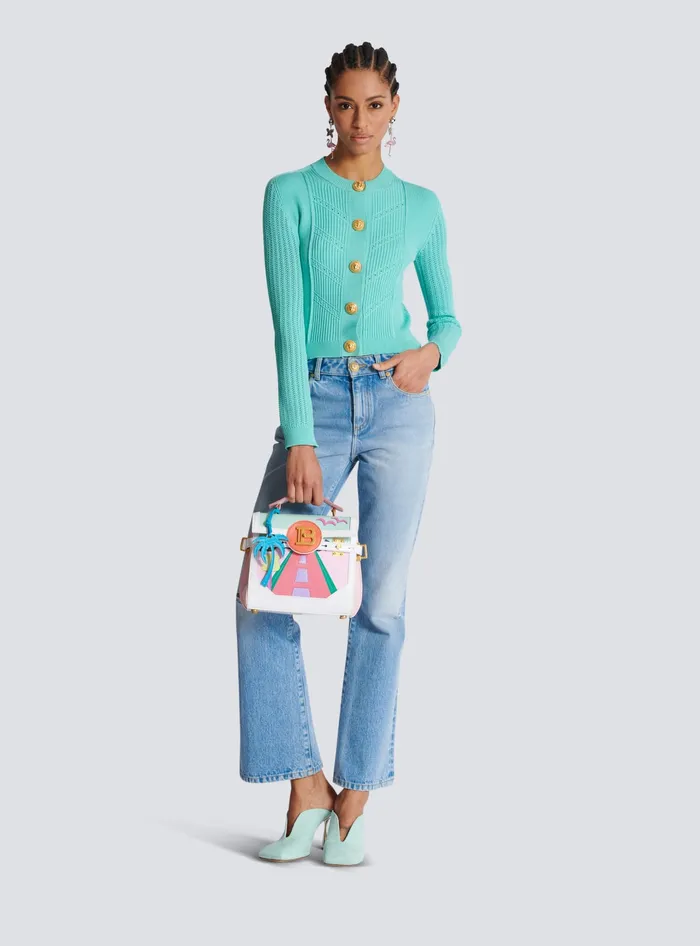 Balmain BBuzz 23 Calfskin And Postcard Patchwork Bag Multicolor Women Handbags