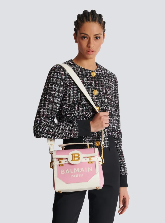 Balmain BBuzz 23 Canvas And Leather Bag Pink Women Handbags