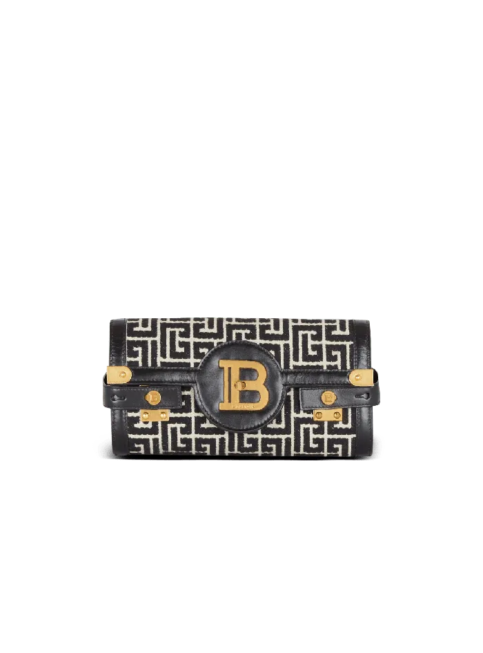 Balmain BBuzz 23 Jacquard And Leather Clutch Bag Black Women Crossbody Bags