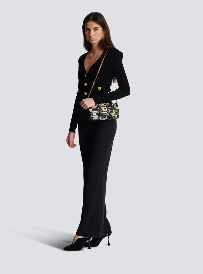 Balmain BBuzz 23 Jacquard And Leather Clutch Bag Black Women Crossbody Bags
