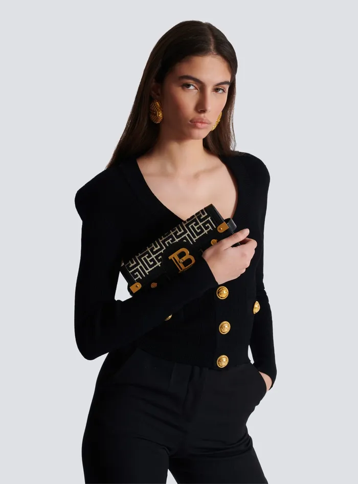 Balmain BBuzz 23 Jacquard And Leather Clutch Bag Black Women Crossbody Bags