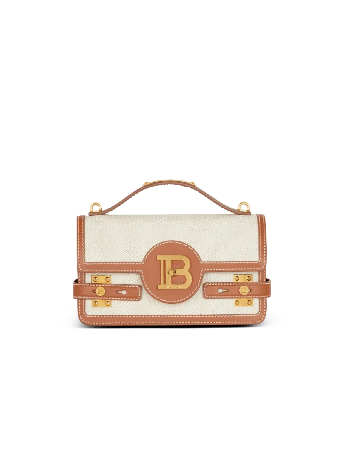 Balmain BBuzz 24 Canvas And Leather Bag Beige Women Handbags