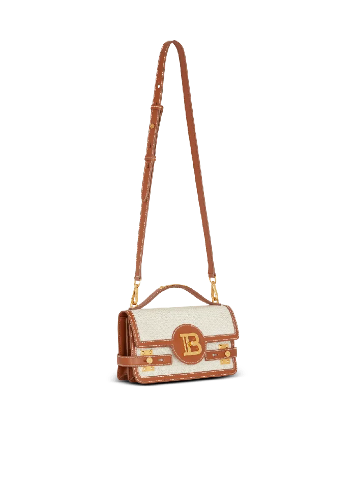 Balmain BBuzz 24 Canvas And Leather Bag Beige Women Handbags