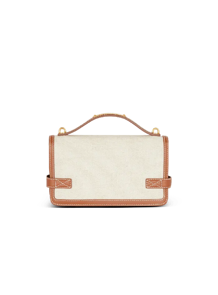 Balmain BBuzz 24 Canvas And Leather Bag Beige Women Handbags