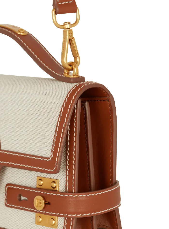 Balmain BBuzz 24 Canvas And Leather Bag Beige Women Handbags