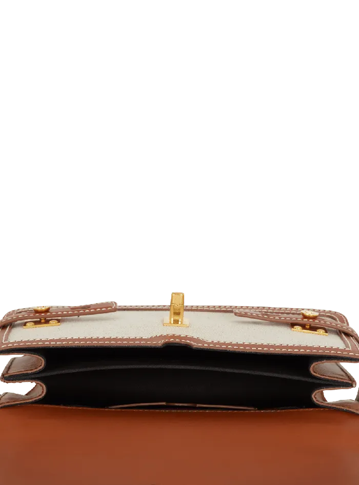 Balmain BBuzz 24 Canvas And Leather Bag Beige Women Handbags