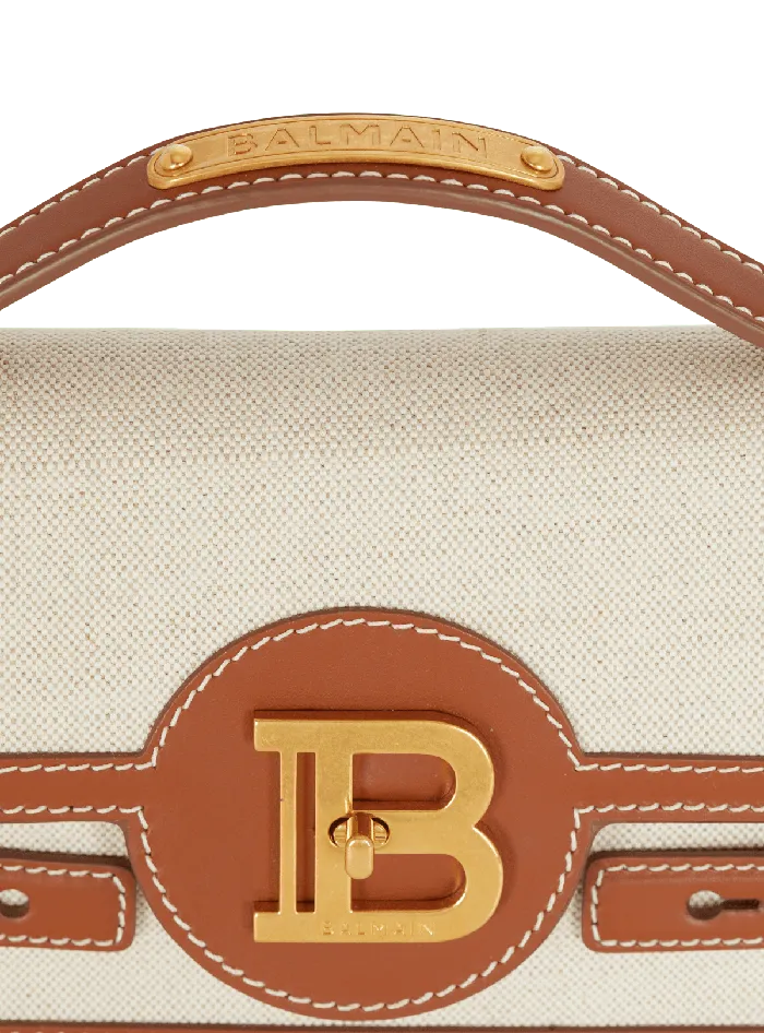 Balmain BBuzz 24 Canvas And Leather Bag Beige Women Handbags