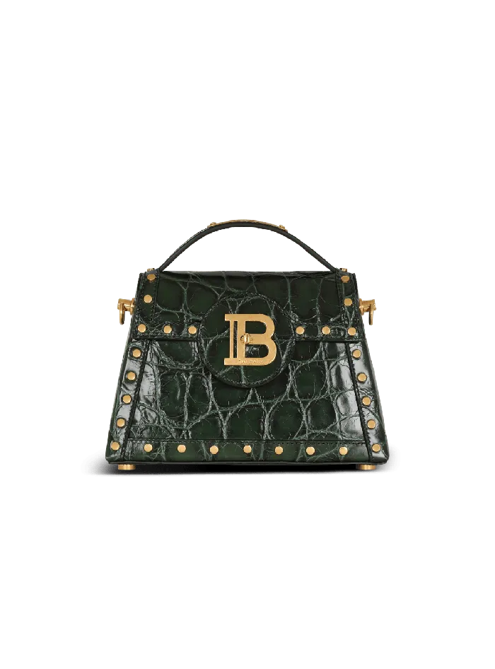 Balmain BBuzz Dynasty Bag In Crocodileprint Leather Green Women Handbags