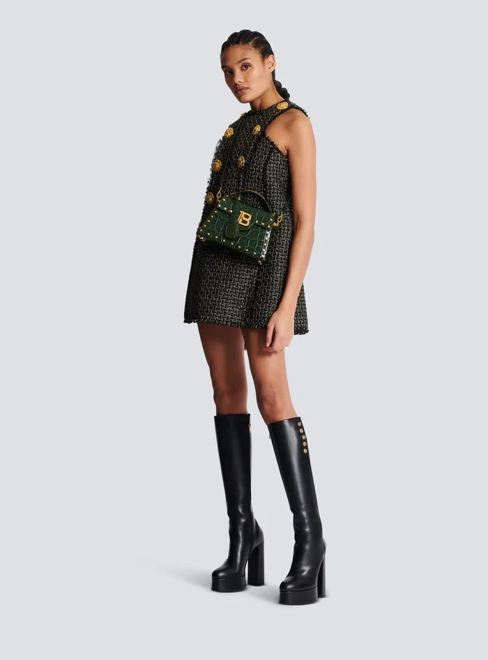 Balmain BBuzz Dynasty Bag In Crocodileprint Leather Green Women Handbags