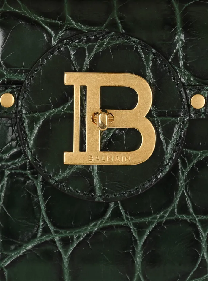 Balmain BBuzz Dynasty Bag In Crocodileprint Leather Green Women Handbags