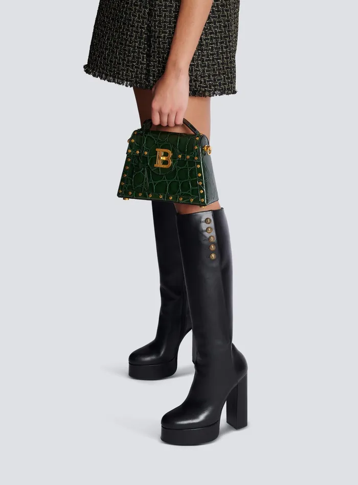 Balmain BBuzz Dynasty Bag In Crocodileprint Leather Green Women Handbags