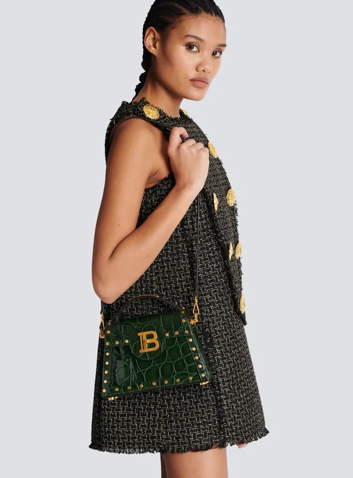 Balmain BBuzz Dynasty Bag In Crocodileprint Leather Green Women Handbags