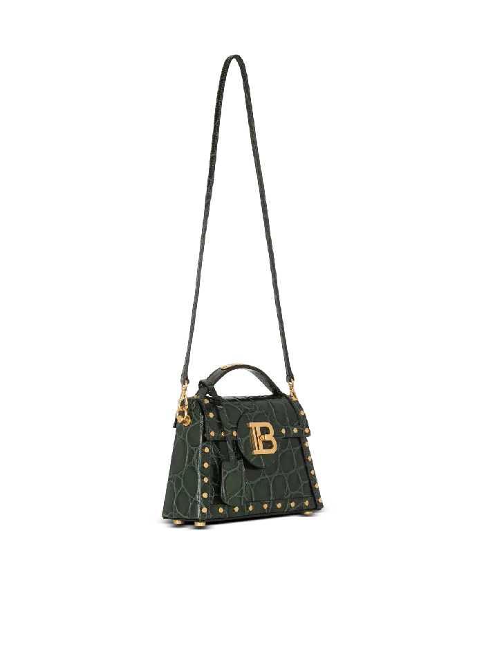 Balmain BBuzz Dynasty Bag In Crocodileprint Leather Green Women Handbags