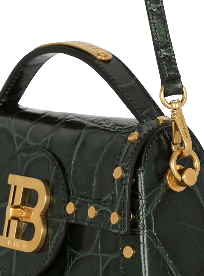 Balmain BBuzz Dynasty Bag In Crocodileprint Leather Green Women Handbags
