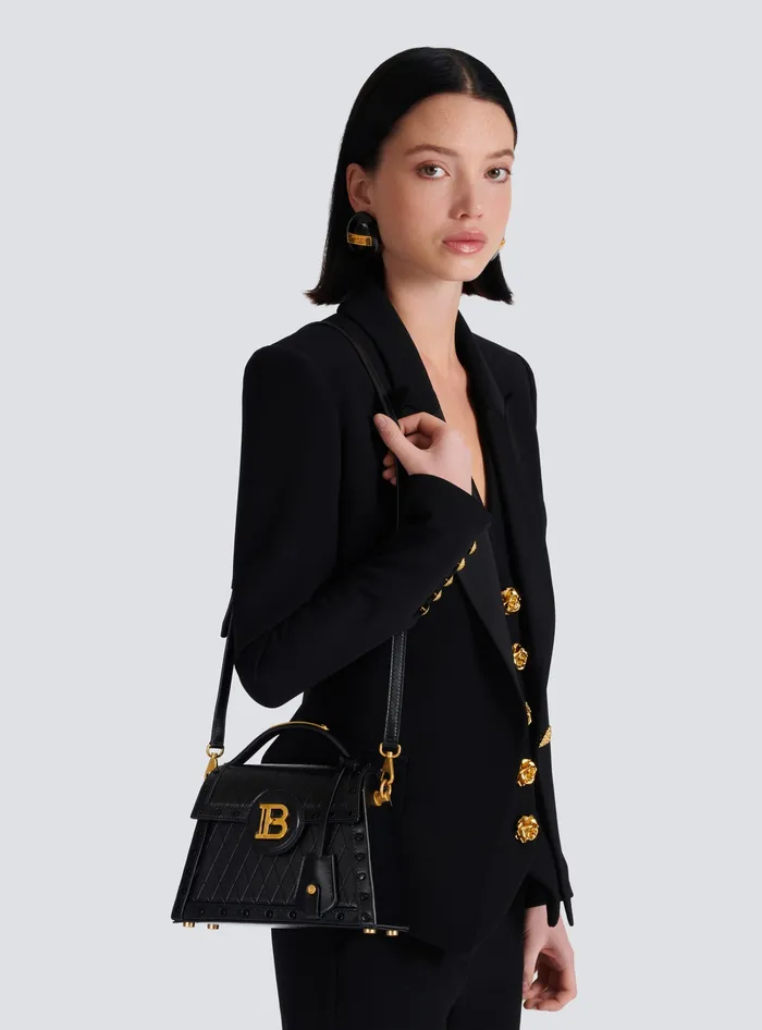 Balmain BBuzz Dynasty Bag In Diamondembossed Calfskin Black Women Handbags