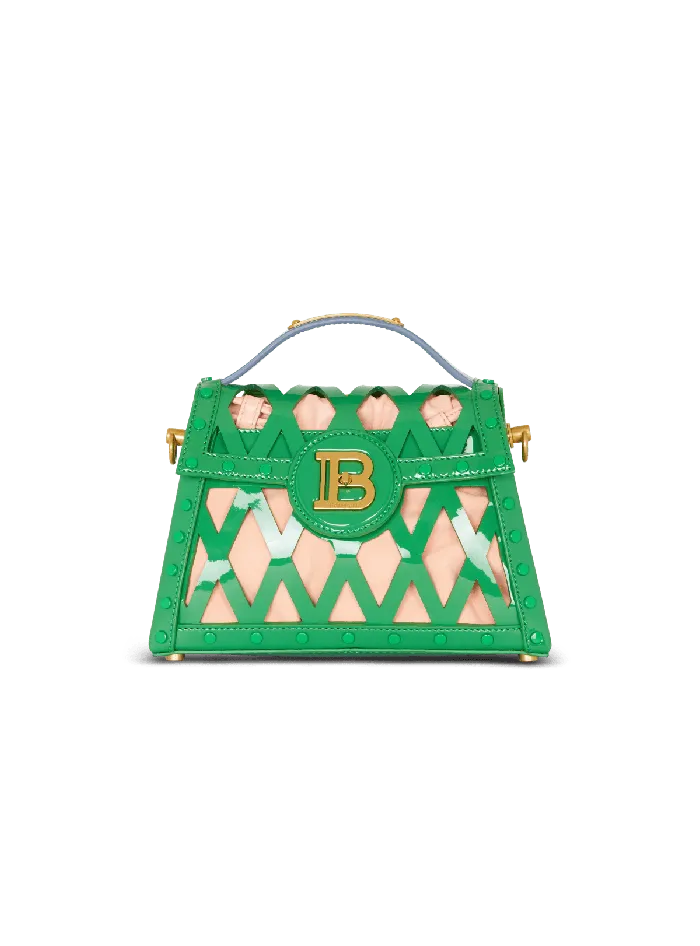 Balmain BBuzz Dynasty Bag In Diamond Patent Leather Green Women Handbags