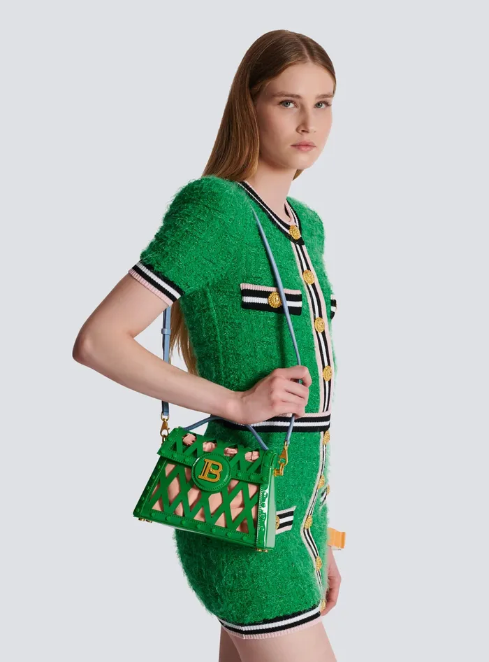 Balmain BBuzz Dynasty Bag In Diamond Patent Leather Green Women Handbags