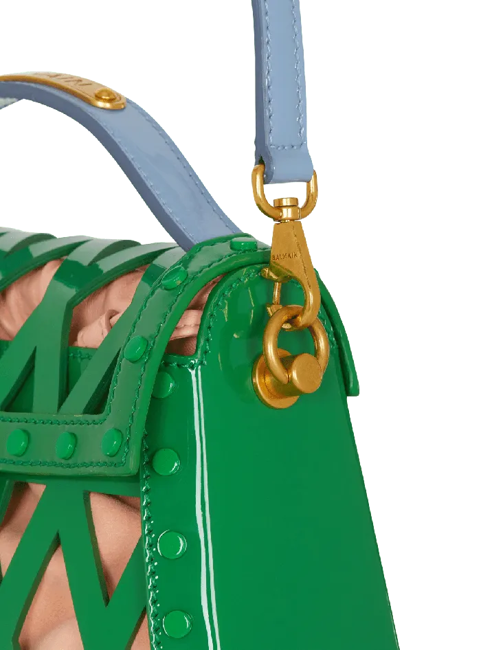 Balmain BBuzz Dynasty Bag In Diamond Patent Leather Green Women Handbags