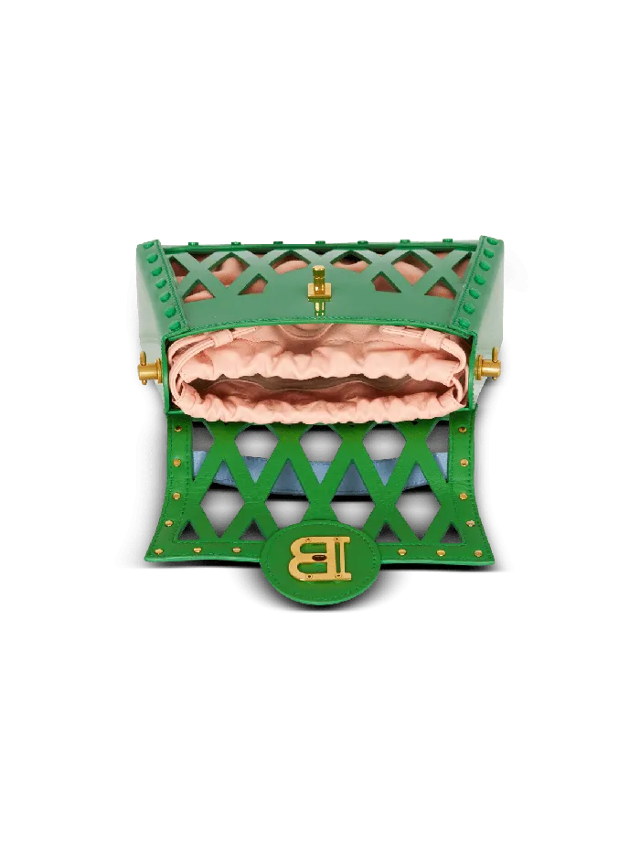 Balmain BBuzz Dynasty Bag In Diamond Patent Leather Green Women Handbags